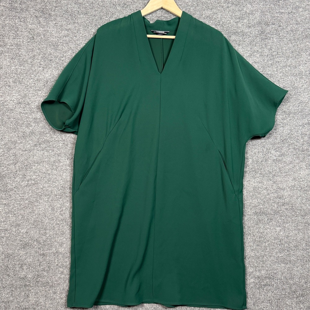 Lands' End Size 16W Shift Mini Dress Green V Neck Cap Sleeve Office Career Party